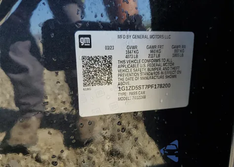 2023 Chevrolet Malibu Lt z USA, uszkodzony, nr VIN 1G1ZD5ST7PF178200